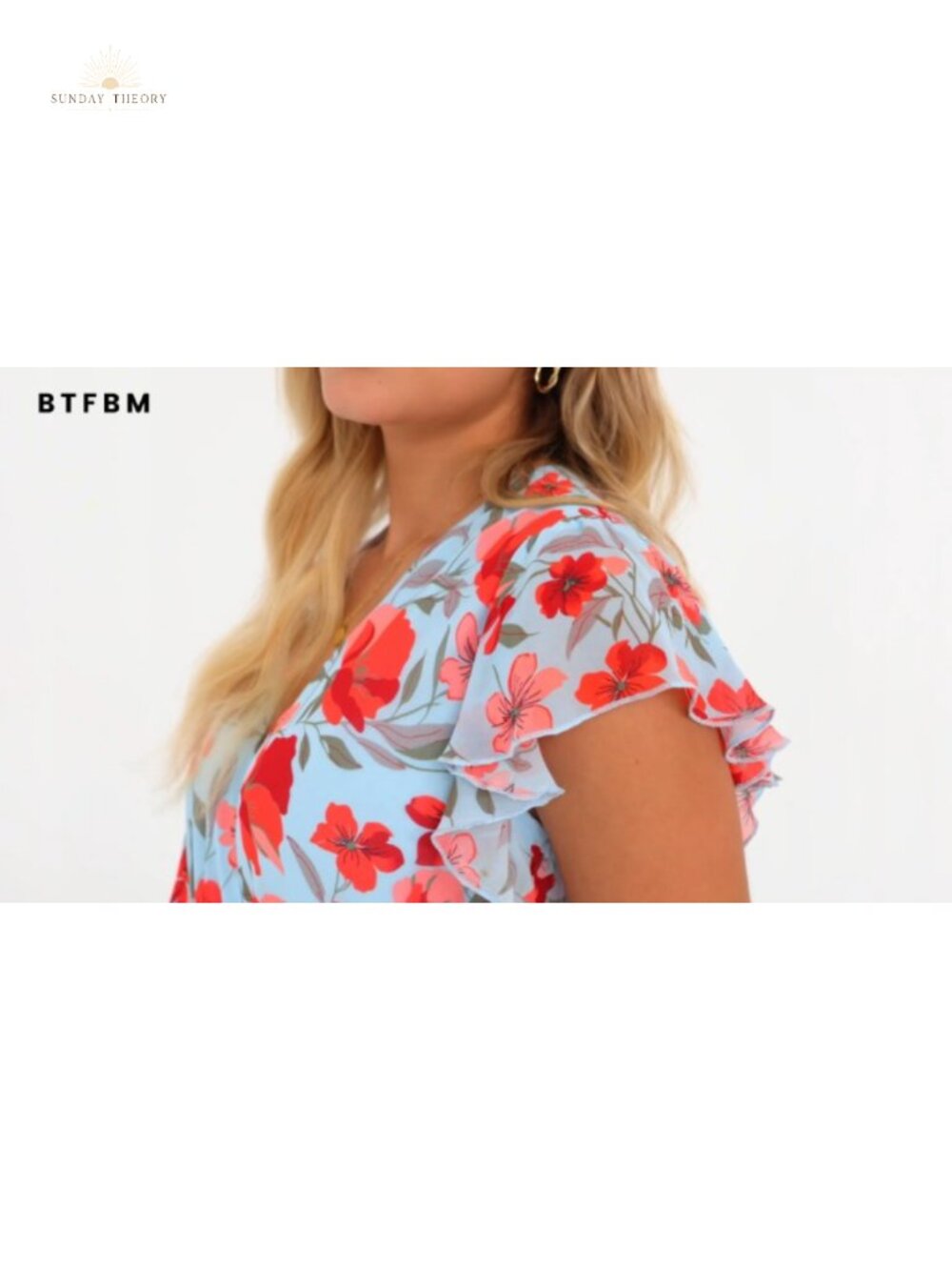 Women Summer Wrap V Neck Ruffle Cap Sleeve Belted Midi Dress - Picture 6 of 6